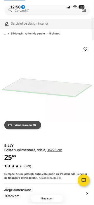 Poliță suplimentară, sticlă BILLY de la ikea