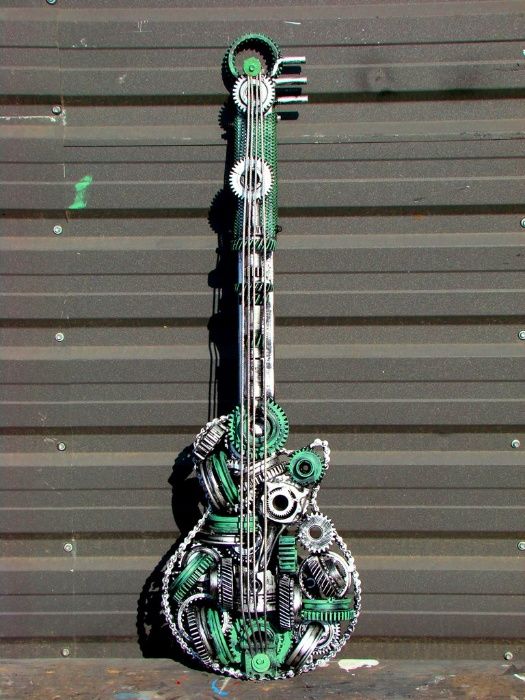 Sculptura fier hand made.Cadou unicat!Chitara cu suport.Decor Industri