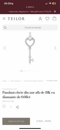 Pandant cheie TEILOR din aur alb de 18K cu diamante de 0.08ct