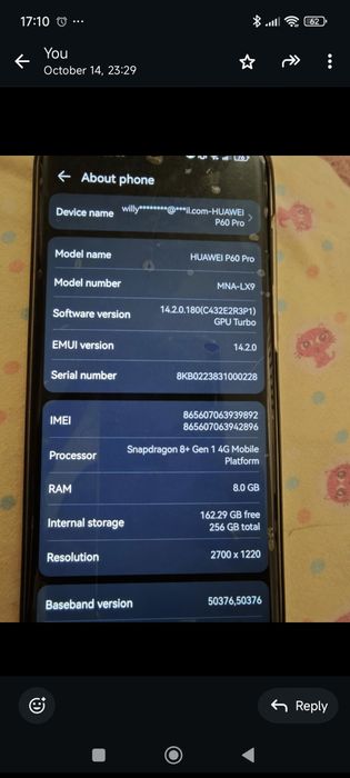 Huawei P60 Pro RAM 8Gb 256 GB Internal