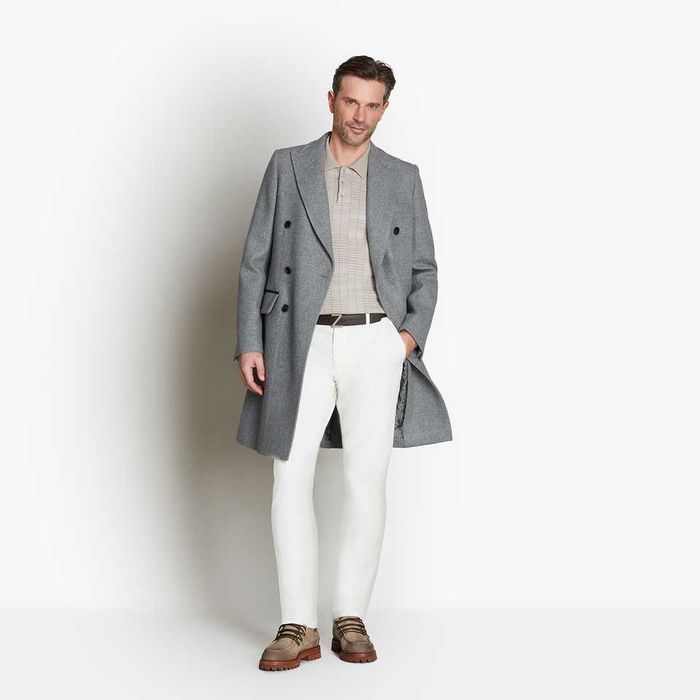 Palton slim 50 L double breasted Atelier Torino lana si casmir gri