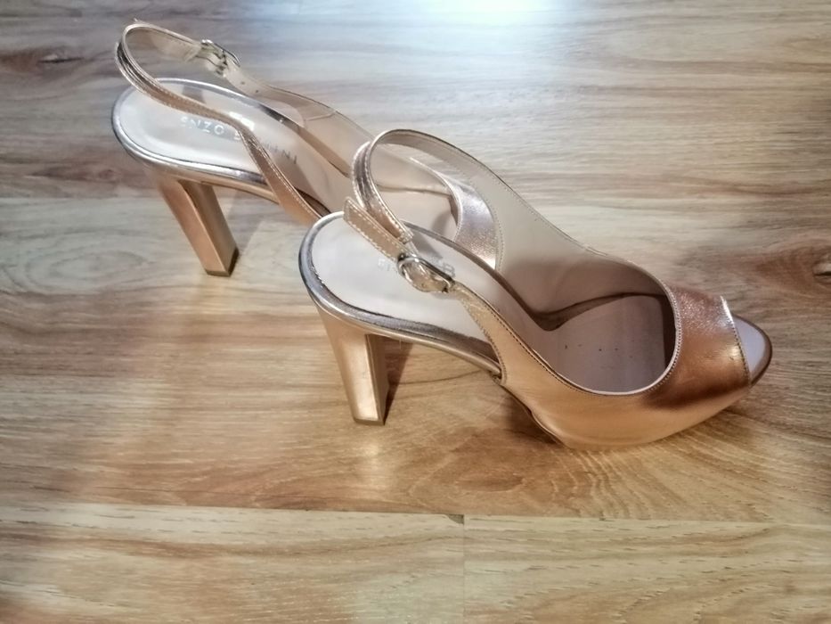 Sandale piele naturala, aurii cu platforma