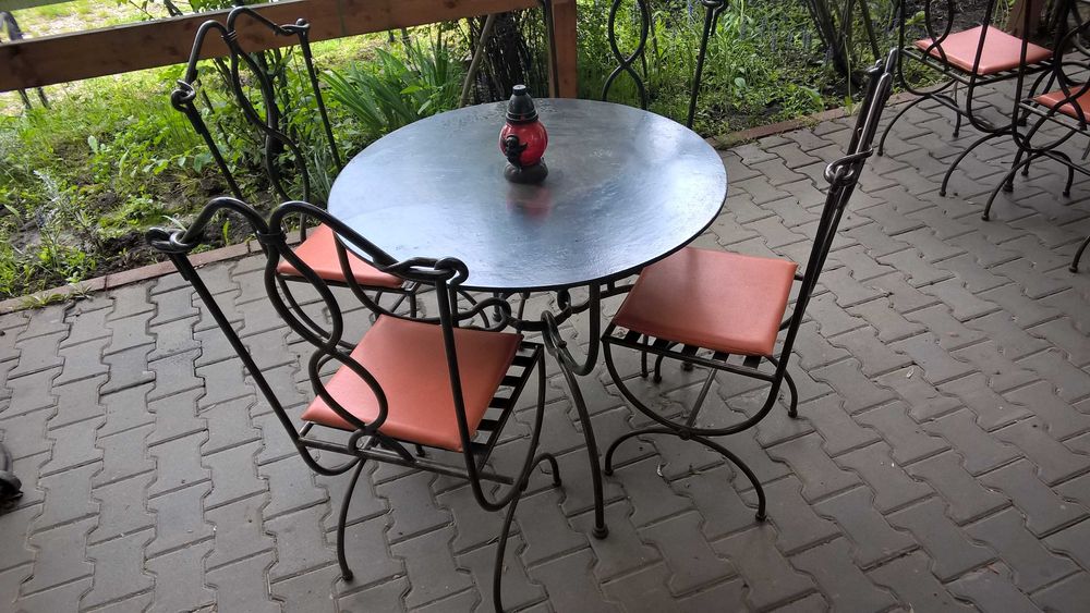 Decoratiuni terasa gradina exterior, set masa scaune lemn fier forjat