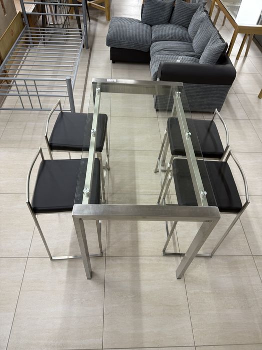 Set masă de bar din oțel inoxidabil cu 4 scaune incluse