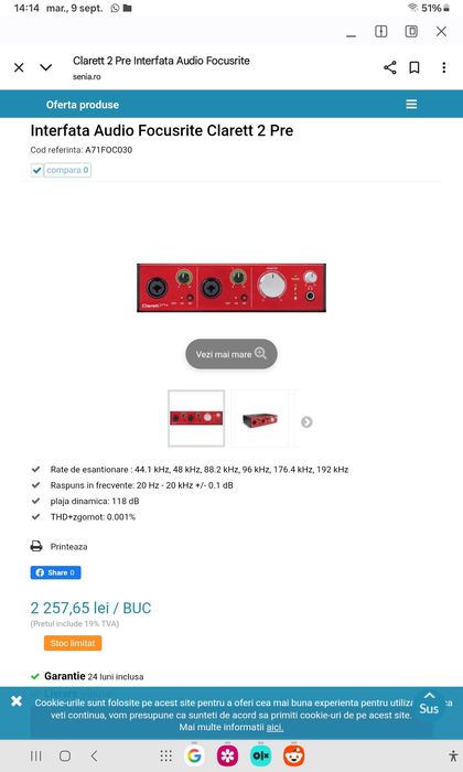 Interfață Audio Focusrite Clarett 2 pre și Theater 5.1 DTT2500