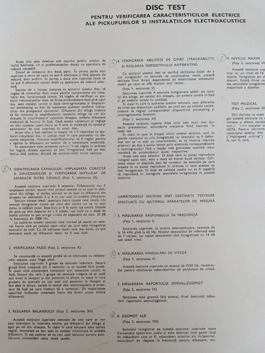 VG+ ELECTRECORD DISC TEST STEREO reglare verificare pick-up platane