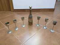 Set sticla si pahare argintate vintage