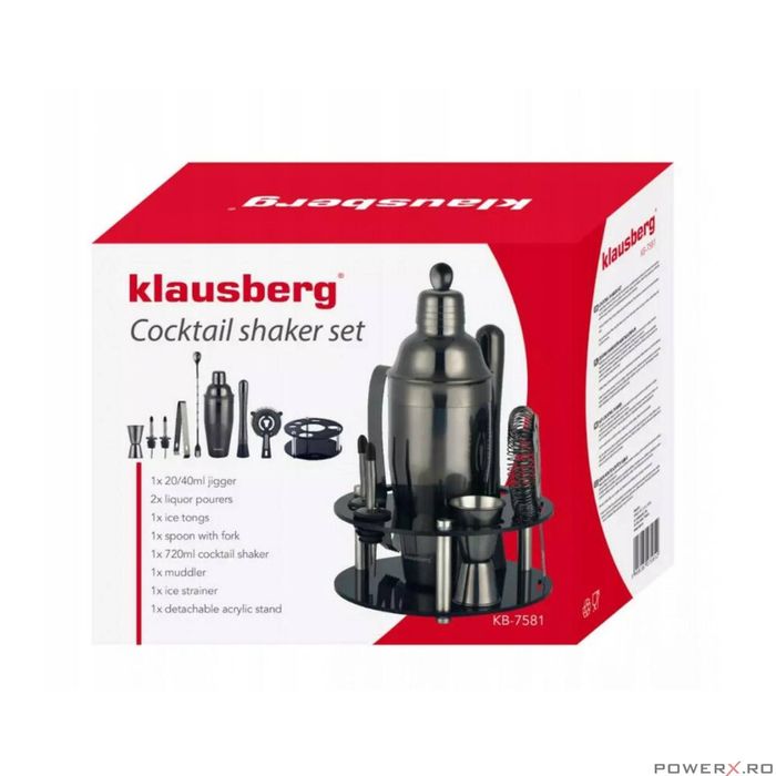 Set cocktail shaker, 9 piese, negru, Klausberg