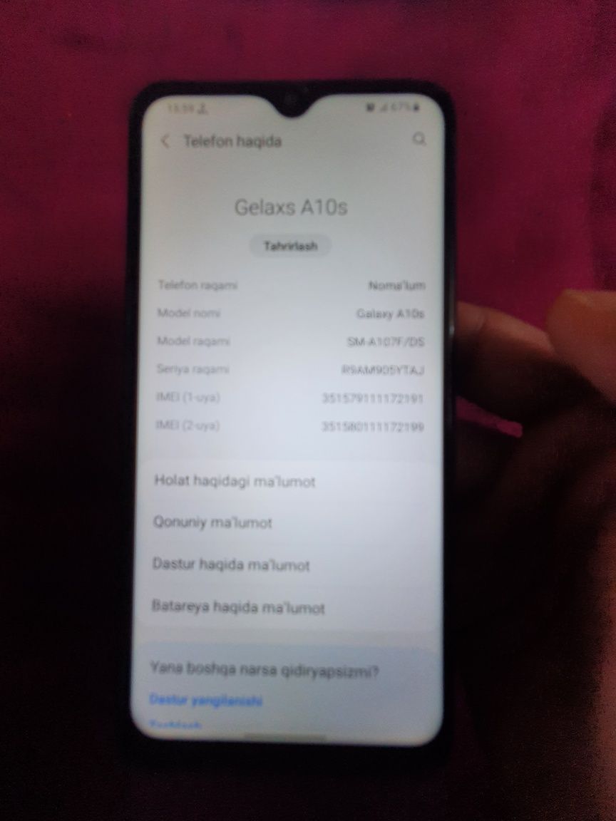 Samsung A10s xolati yaxshi