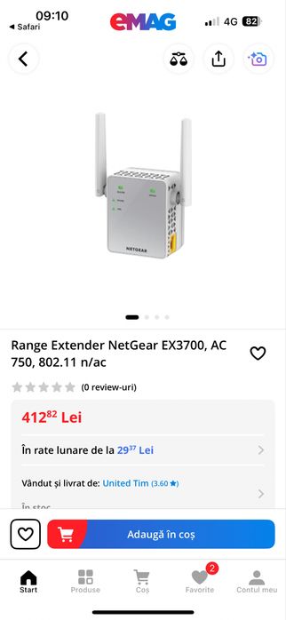Repetitor WiFi / Range Extender NetGear EX3700, AC 750, 802.11 n/ac