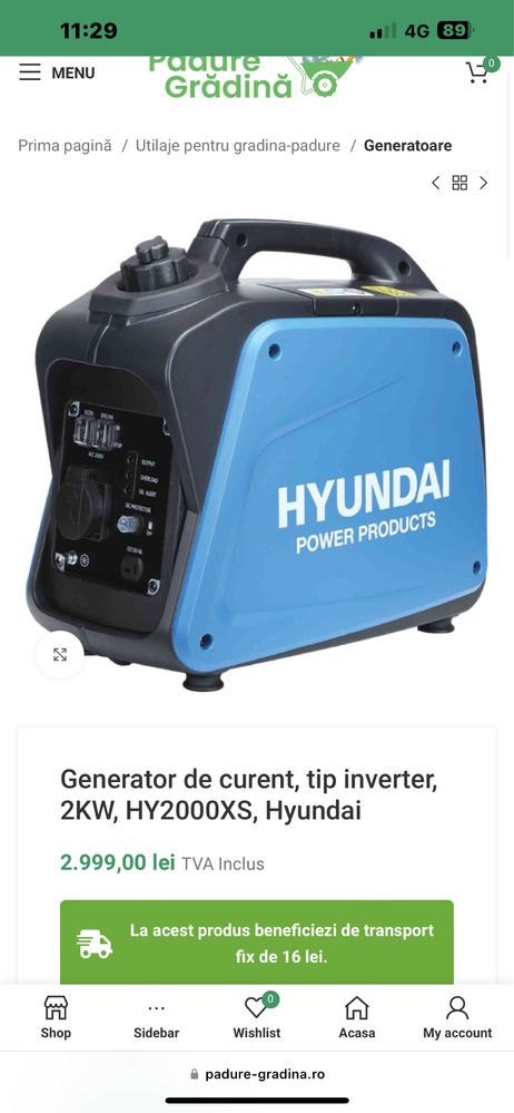 Generator tip inverter HYUNDAI 2000w