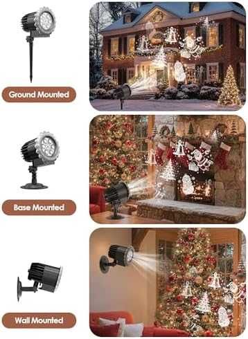 Нов Водоустойчив коледен проектор със снежинки и празнични мотиви двор