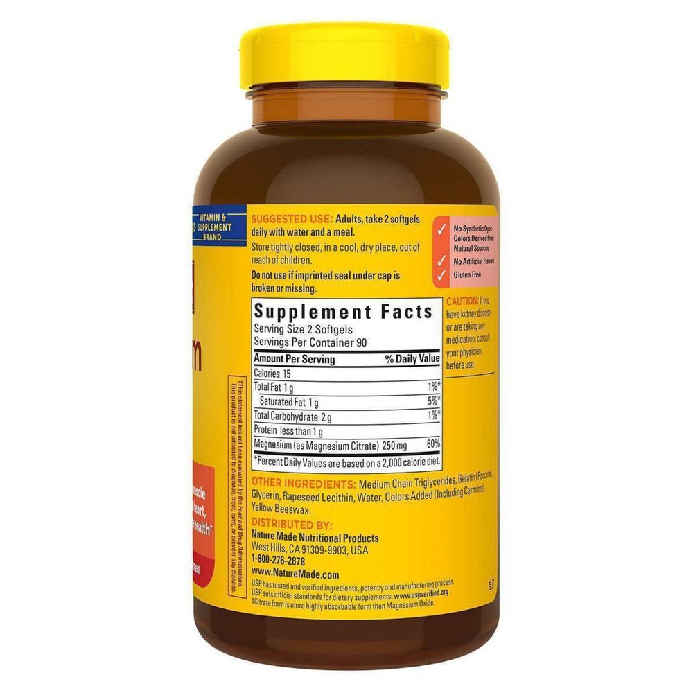 Магний цитрат 250мг 180 капсул Nature Made Magnesium  Citrate