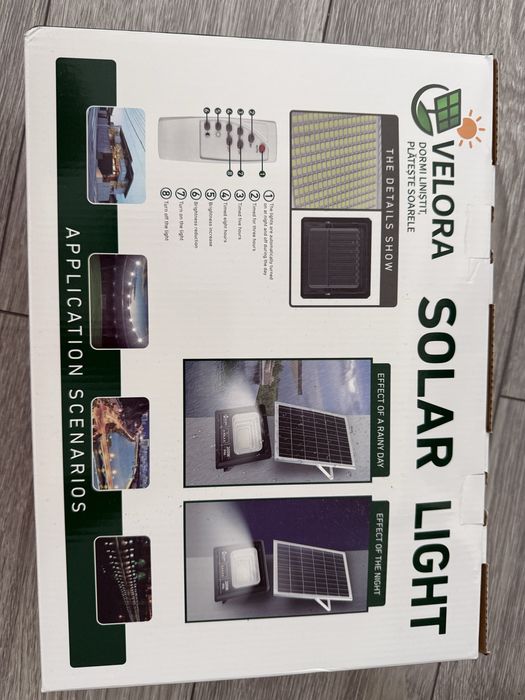 Lampa solara 200W cu telecomanda, ideala pentru curte, cabana, pescuit