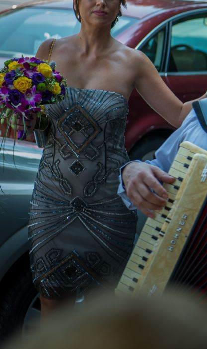 Rochie scurta eleganta gri dantela