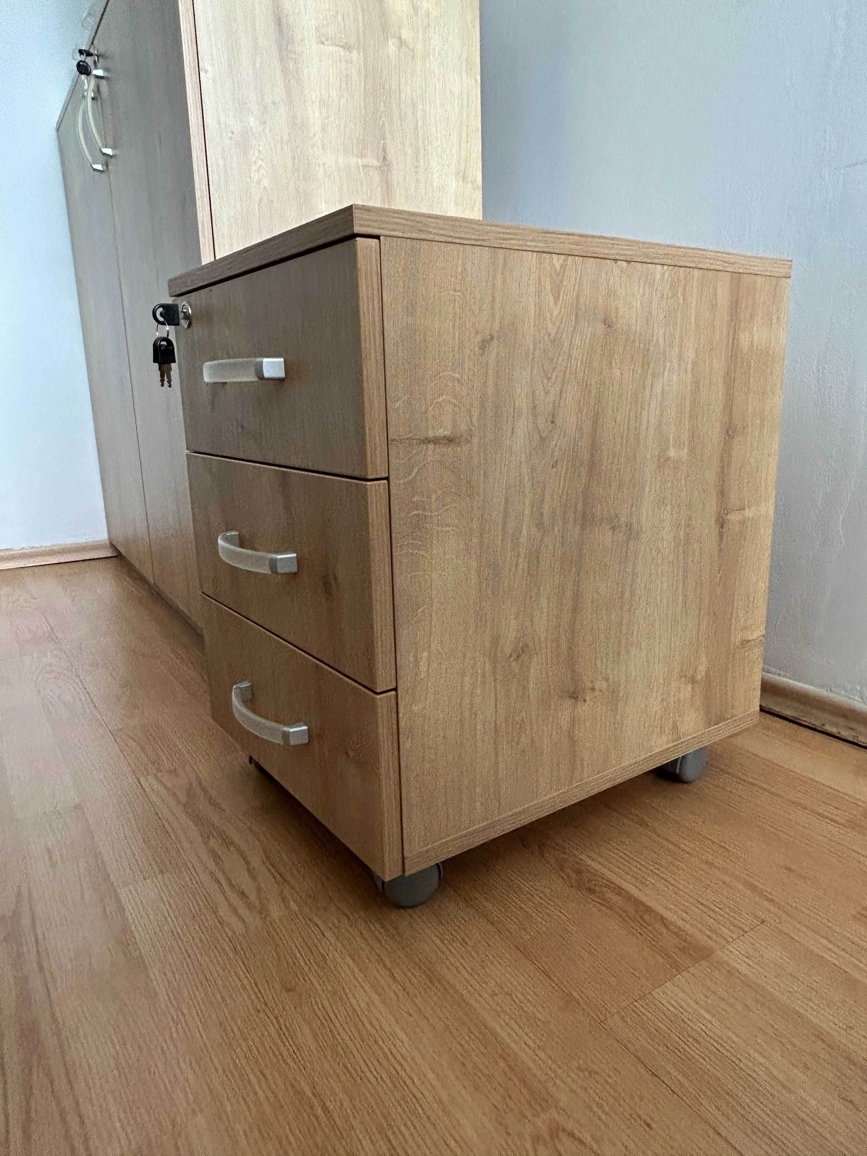Шкаф за документи с 3 чекмеджета, колелца и ключ, от масивно пдч
