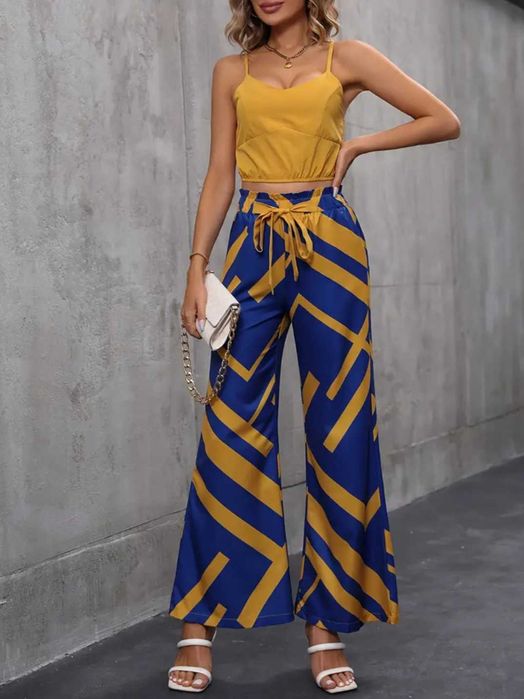 Compleu damă ieftin vară costum  casual pantaloni top galben
