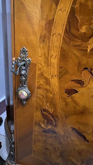 Comoda Lemn Masiv Bronz Intarsie Marmura Vintage