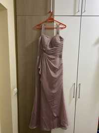 rochie ocazie-Creatif Paris,marimea 38,satin/voal,culoare nude,lunga