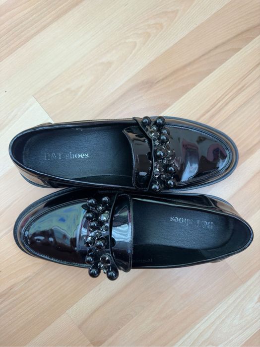 Дамски мокасини черни лачена еко кожа