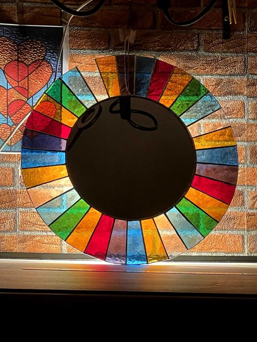 Oglindă rotundă vitraliu cu lumină LED