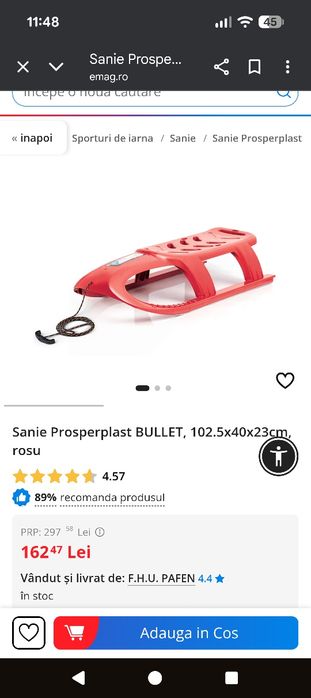 Vând sanie plastic mare ,noua