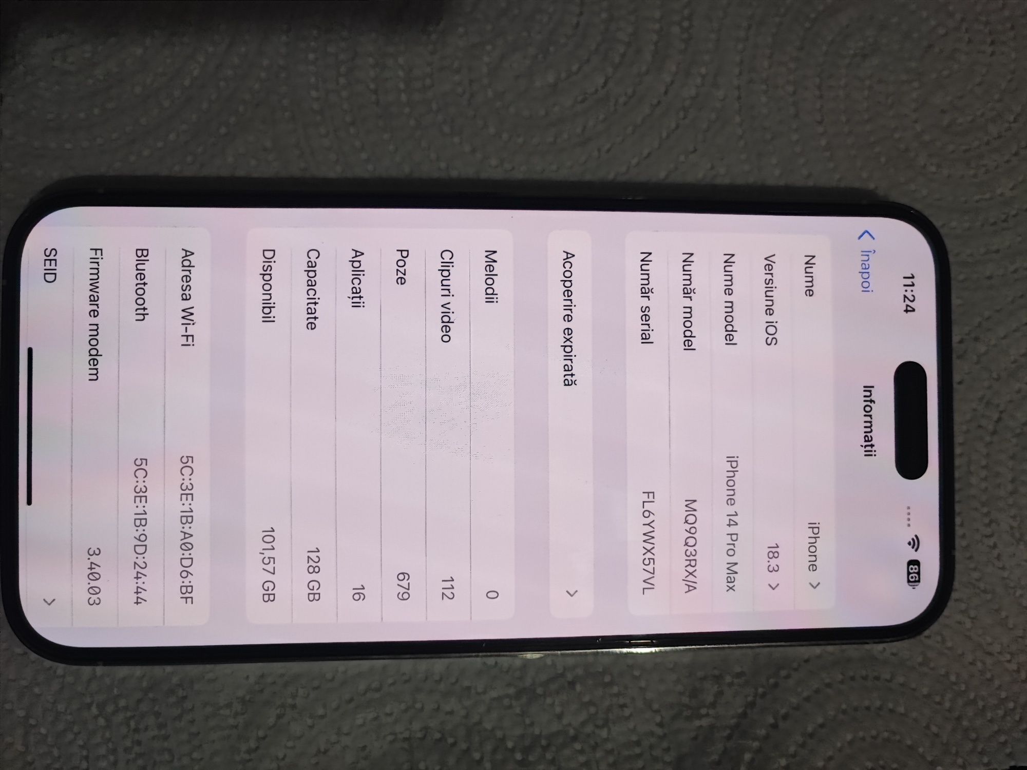 Vând iPhone 14 pro max silver 128 Gb