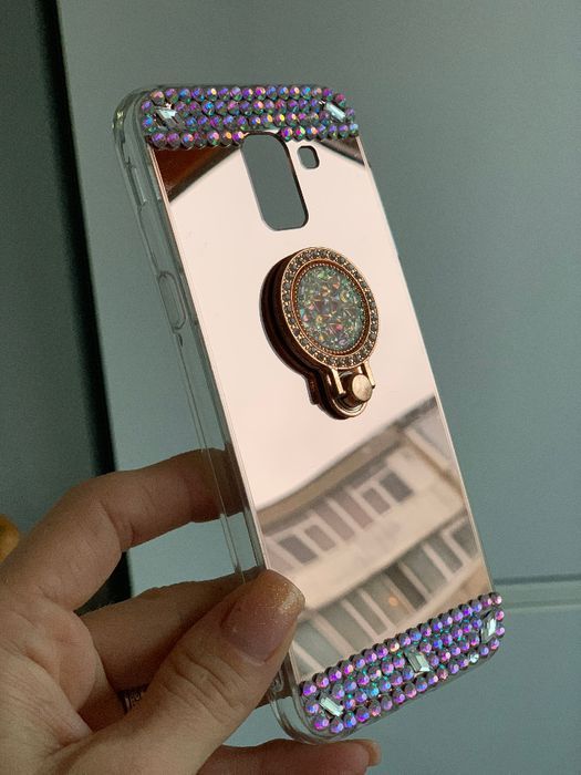 Husa oglinda, pietricele + inel Samsung Galaxy A6 2018 , A6+ , A6 Plus
