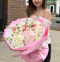 Евро-Букет Гортензия Кустовые розы Цветы Астана Гулдер