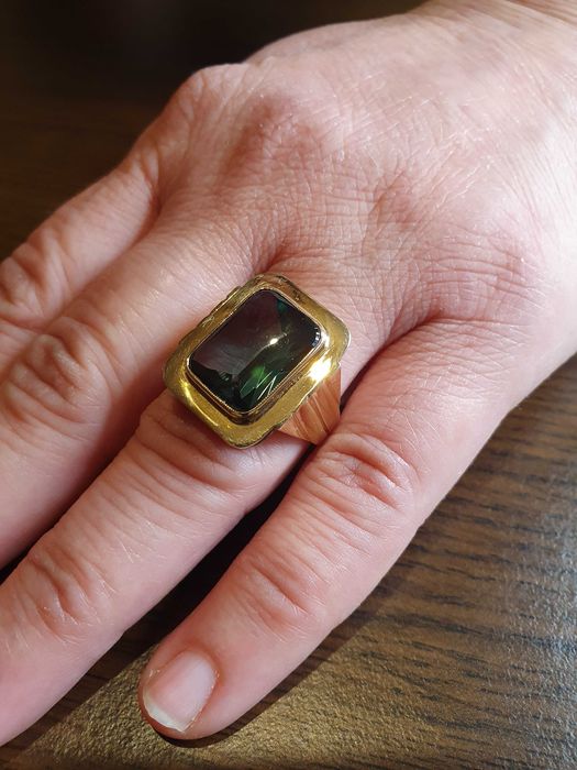 Ghiul vintage unicat antic unisex aur 14k cu turmalina naturala 8ct