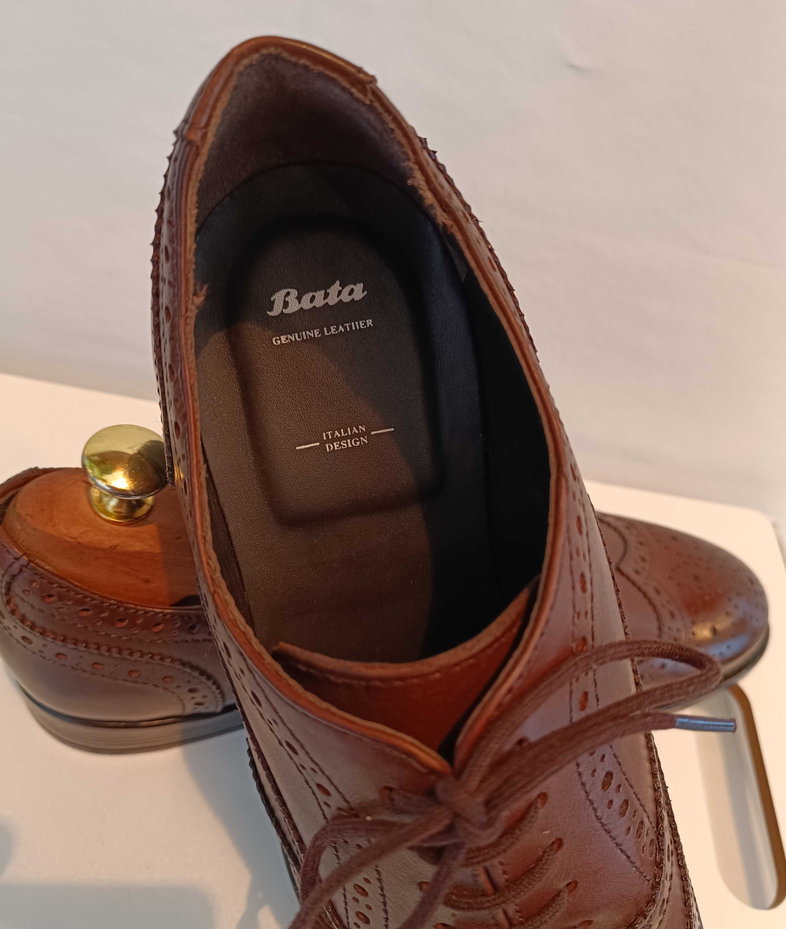 Pantofi oxford 42 brogue premium Bata Itali NOI piele naturala confort