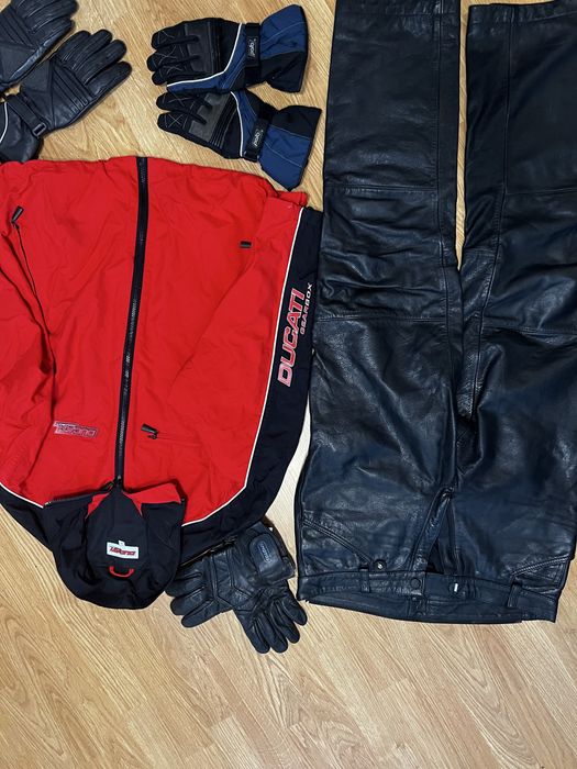 pantaloni moto piele BMW, manusi moto