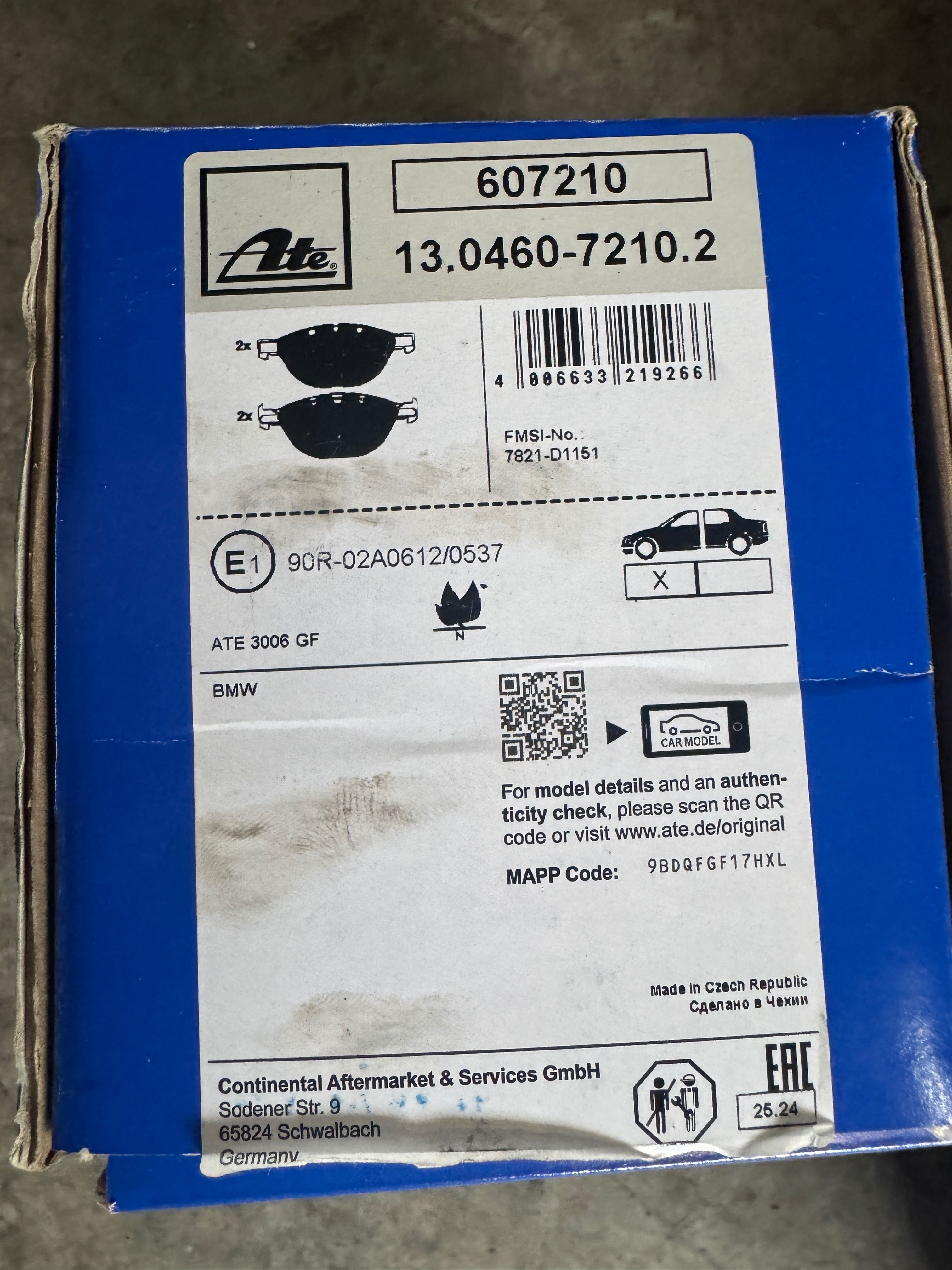 Накладки и дискове предни ATE BMW e60 535d чисто нови от Германия
