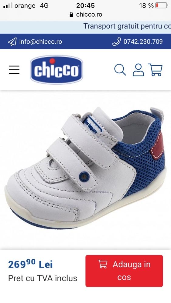 Pantofi noi CHICCO sport piele baiat unisex 23 copii rosu albastr