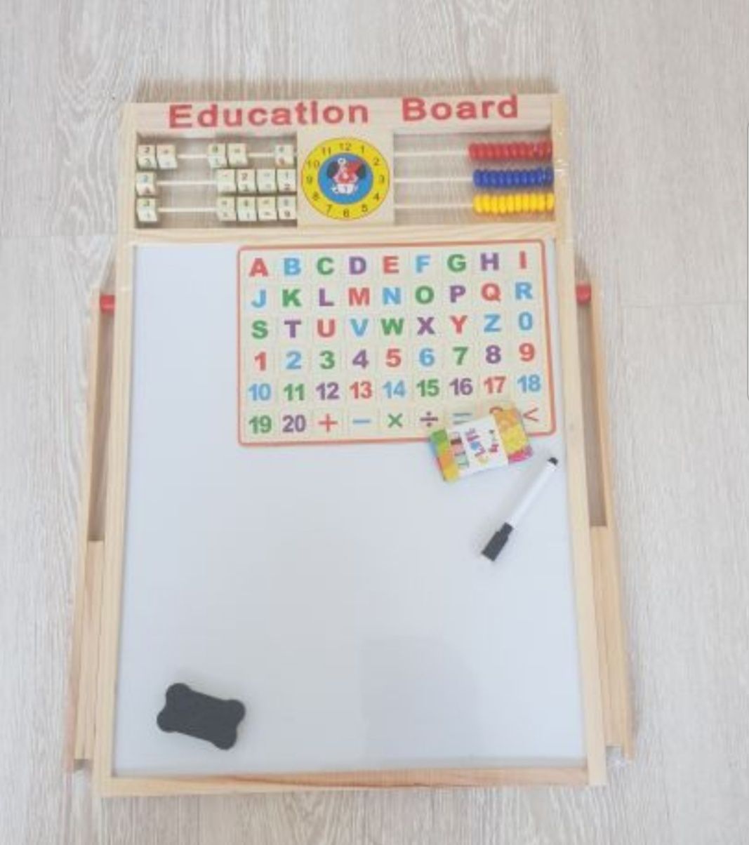 Tabla educativa magnetica multifunctionala cu 2 fete rama lemn 60 x 50