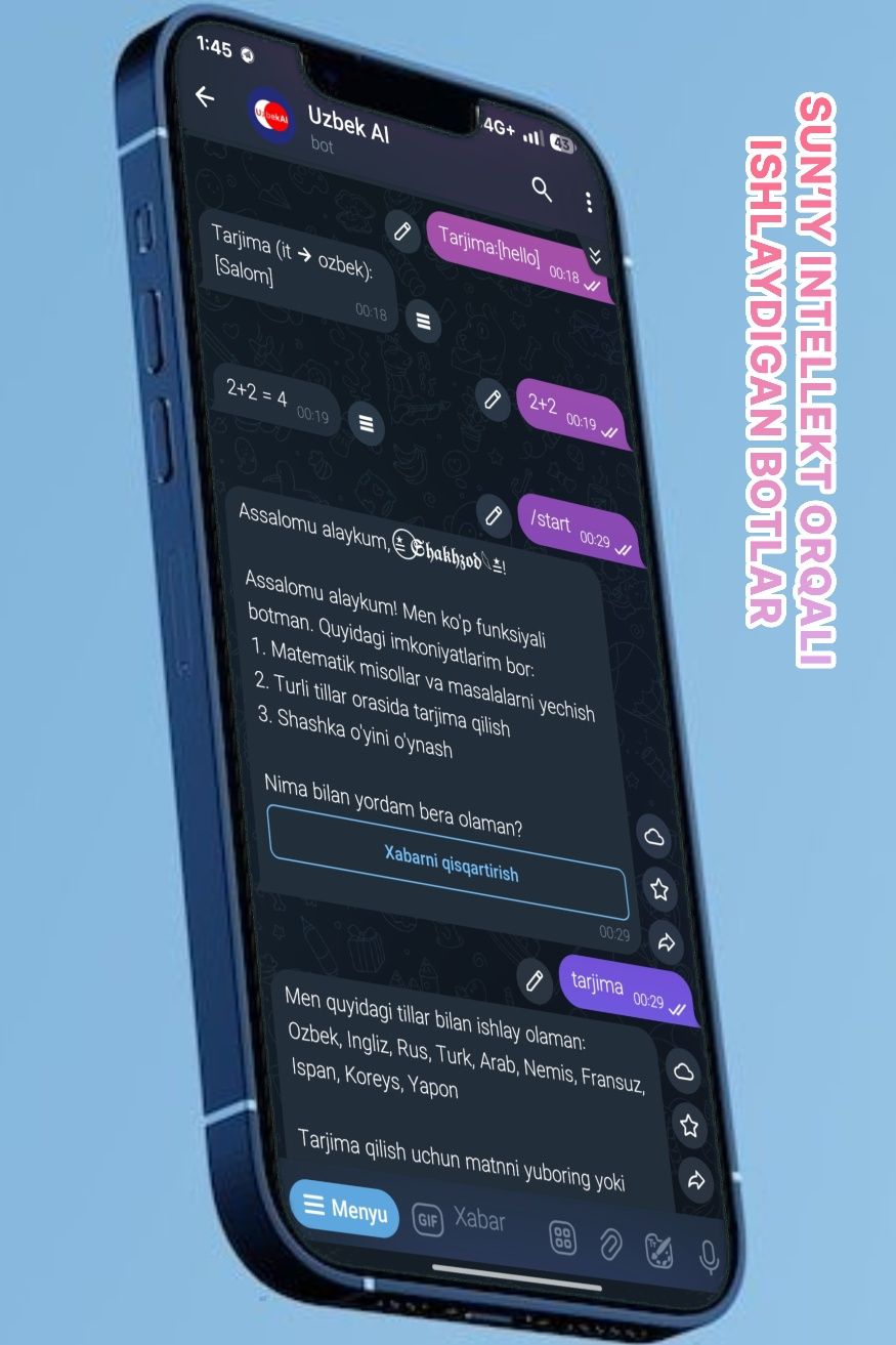 Telegram Bot yasash | Телеграм бот

Sizning biznesingiz yoki shaxsiy