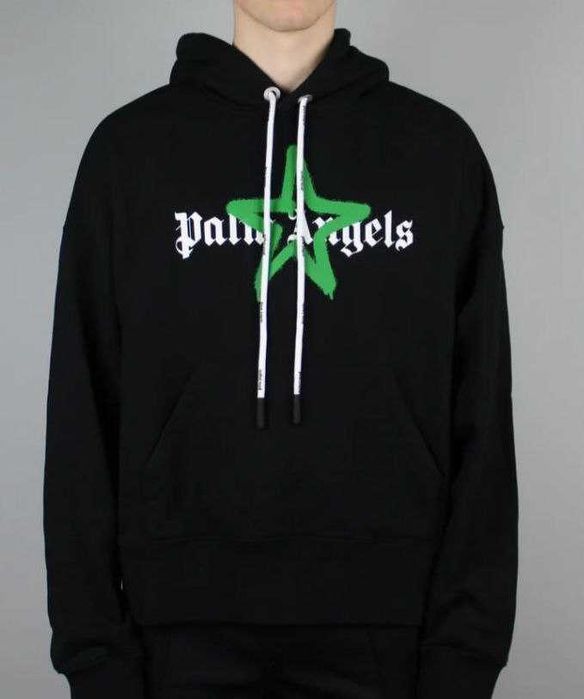 Palm Angels Green Star Spray Hoodie / L / Брендовая Толстовка Худи