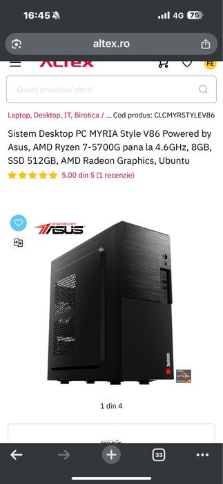 Sistem desktop MYRIA/RYZEN 7 5700G/8GB RAM/512SSD/grafica INTEGRATA