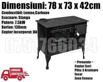 Soba Lemne Plita Incalzit 7kw Evac Dreapta Stanga LIVRAT GRATUIT AB