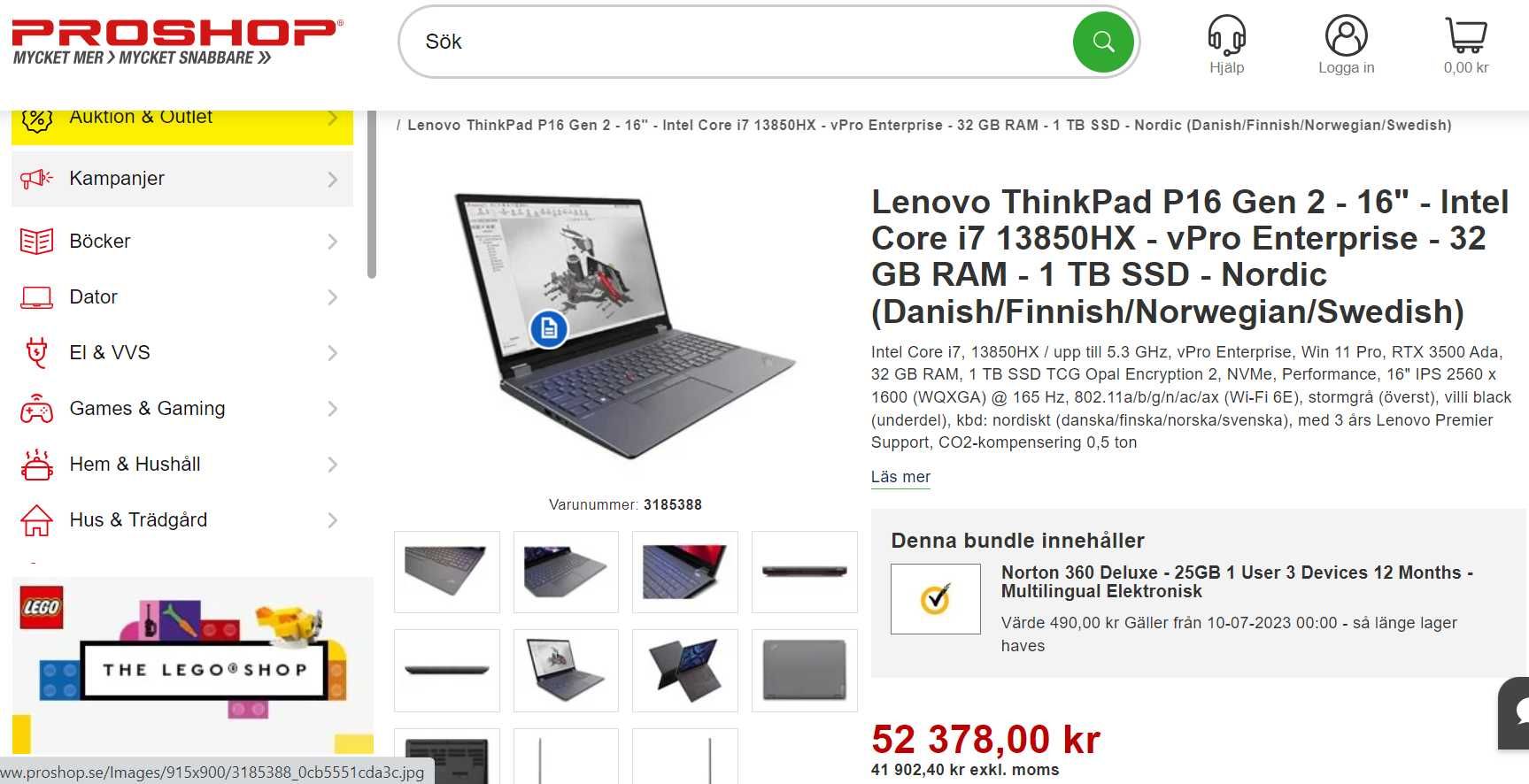 Lenovo ThinkPad P16 G2 16"IPS Nvidia RTX A3500 12Gb, i7 13850HX 32/1Tb