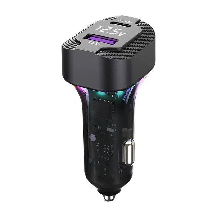 автомобилно зарядно за телефон rgb light pd30w usb c, волтметър ...