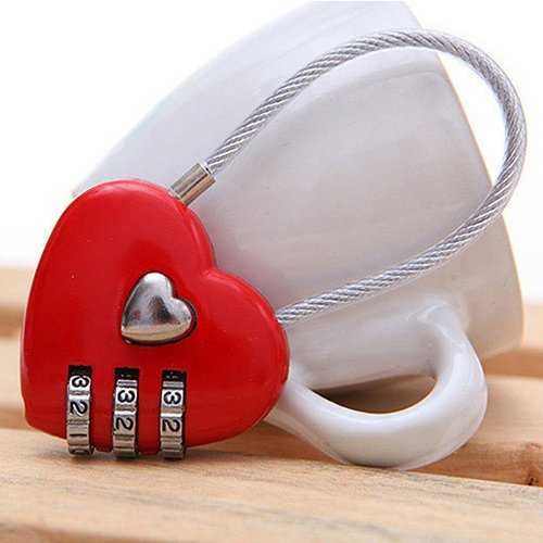 Lacat de calatorie in forma de inima 3 cifre resetabile rosu 4x8 cm