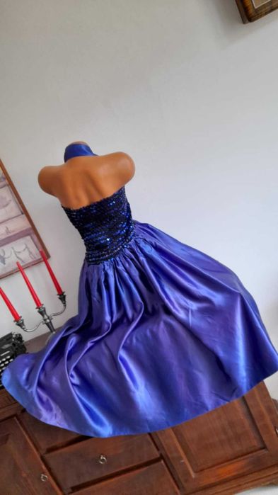 Rochie unicat de atelier Viena, halter, paiete & satin degrade