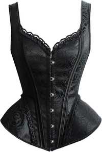 Corset gotic, steampunk, negru cu satin, prindere capse, masura XXL