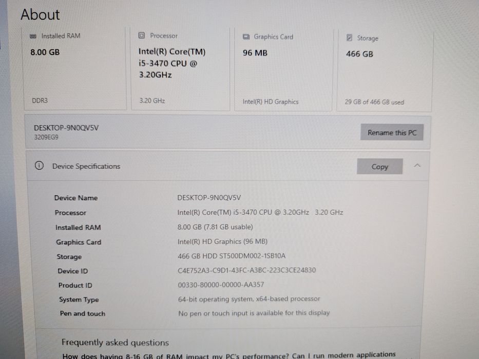 Unitate PC Lenovo, Intel I5, 8 gb, 500 gb, Win 10