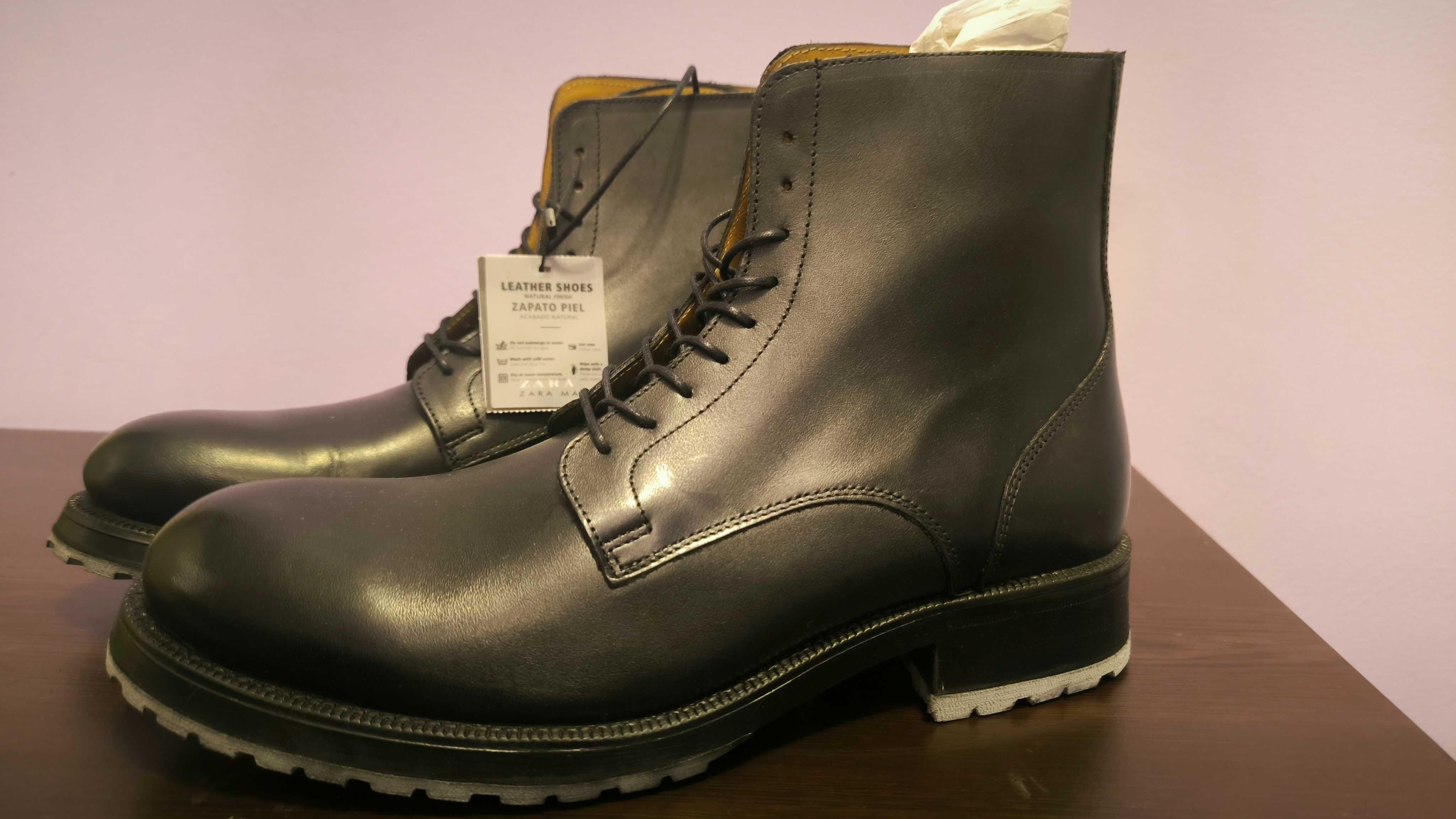 НОВИ боти ZARA, естествена кожа и грайфер, made in Portugal, 44 номер