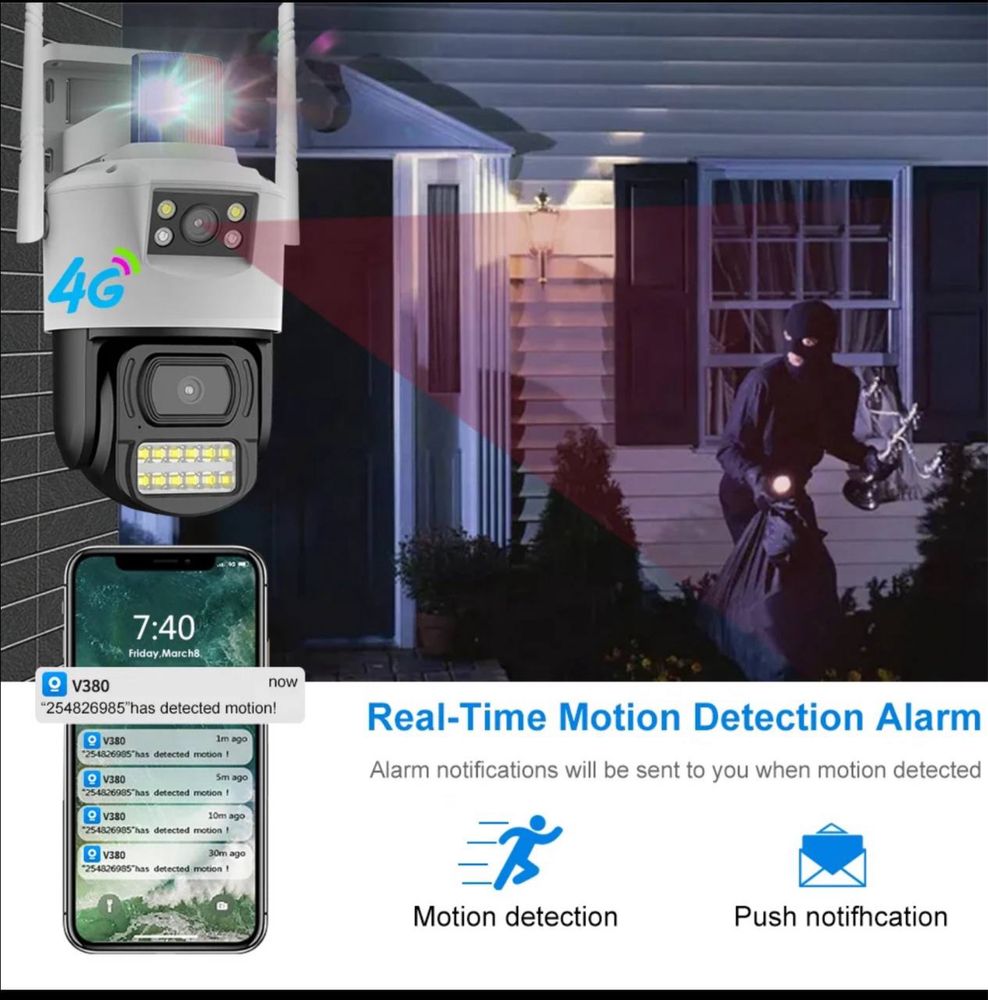 камера видеонаблюдения PTZ домашняя охранная сигнализация V380 4 МП 4G