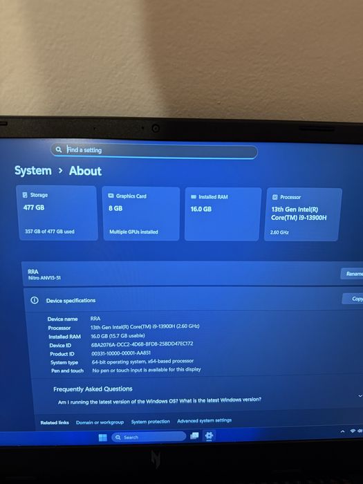 Laptop gaming acer nitro v 15 i9 13th rtx4060