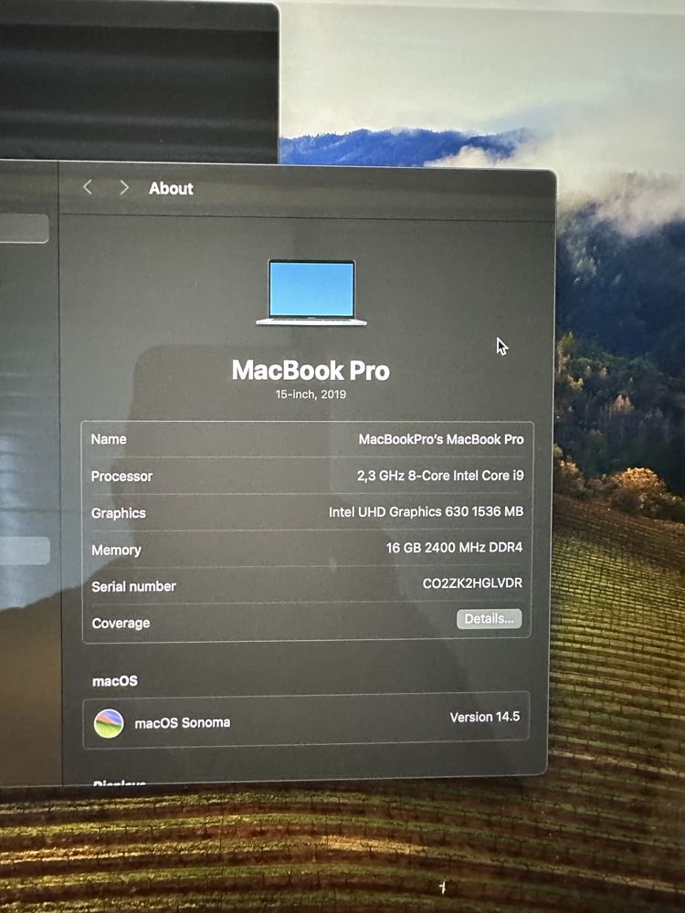 Macbook pro 15 inch 2019 i9 16 gb 512 ssd amd 560x 8 incarcari