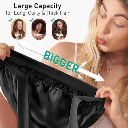 Нова Шапка за къдрава и дълга коса 100% коприна с ластик черна за жени